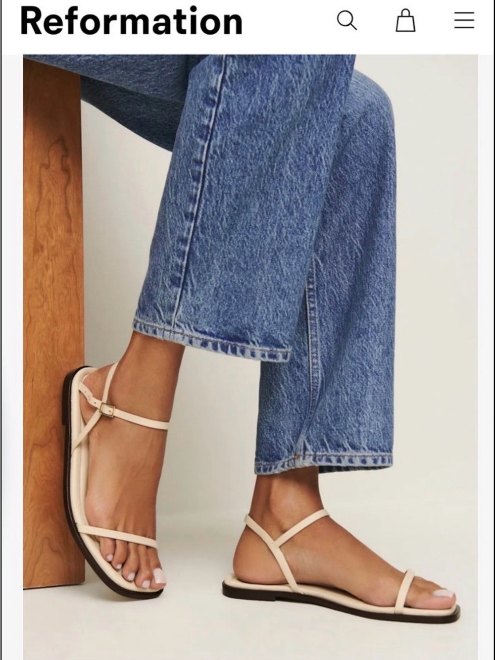 Reformation Cream Strappy Ankle-Tie Flat Sandals